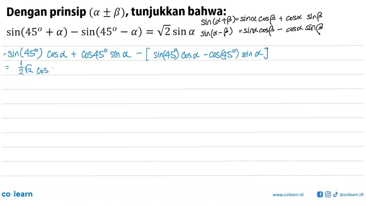 Dengan prinsip (alpha +- beta), tunjukkan bahwa: sin