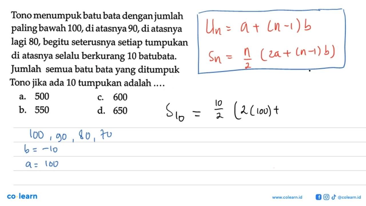 Tono menumpukbatu bata denganjumlah palingbawah