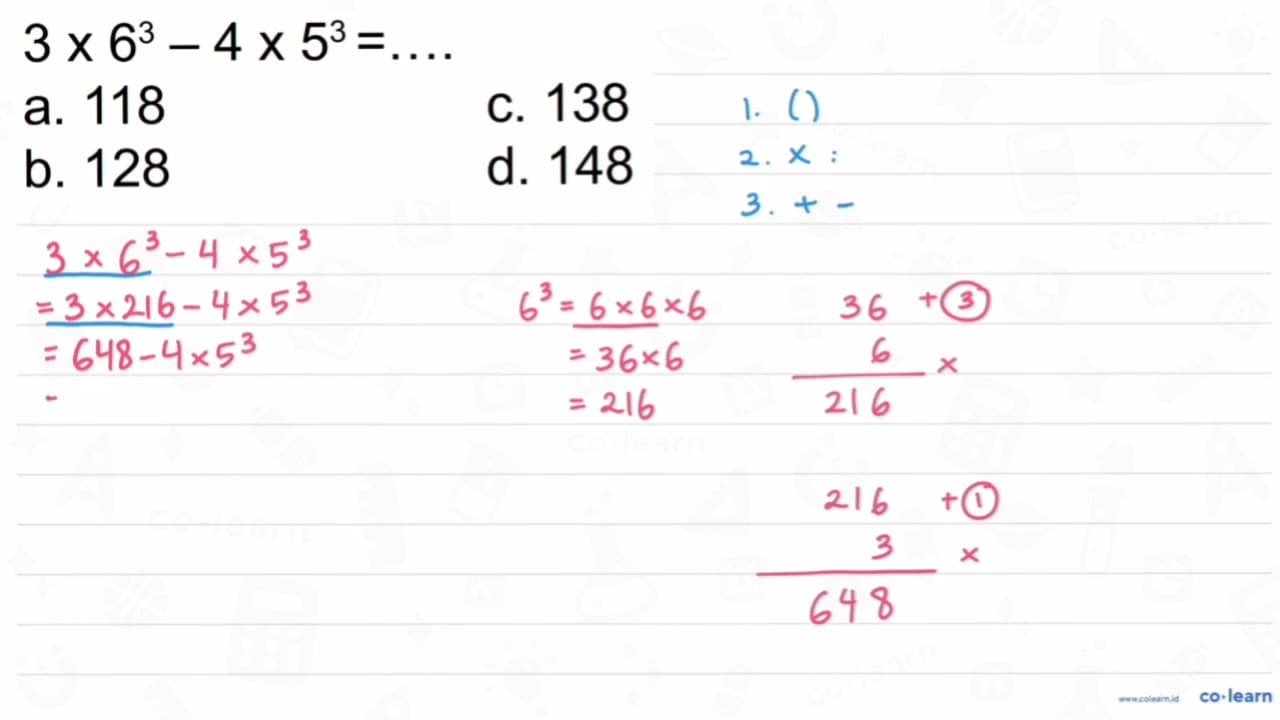 3 x 6^3 - 4 x 5^3 = .....