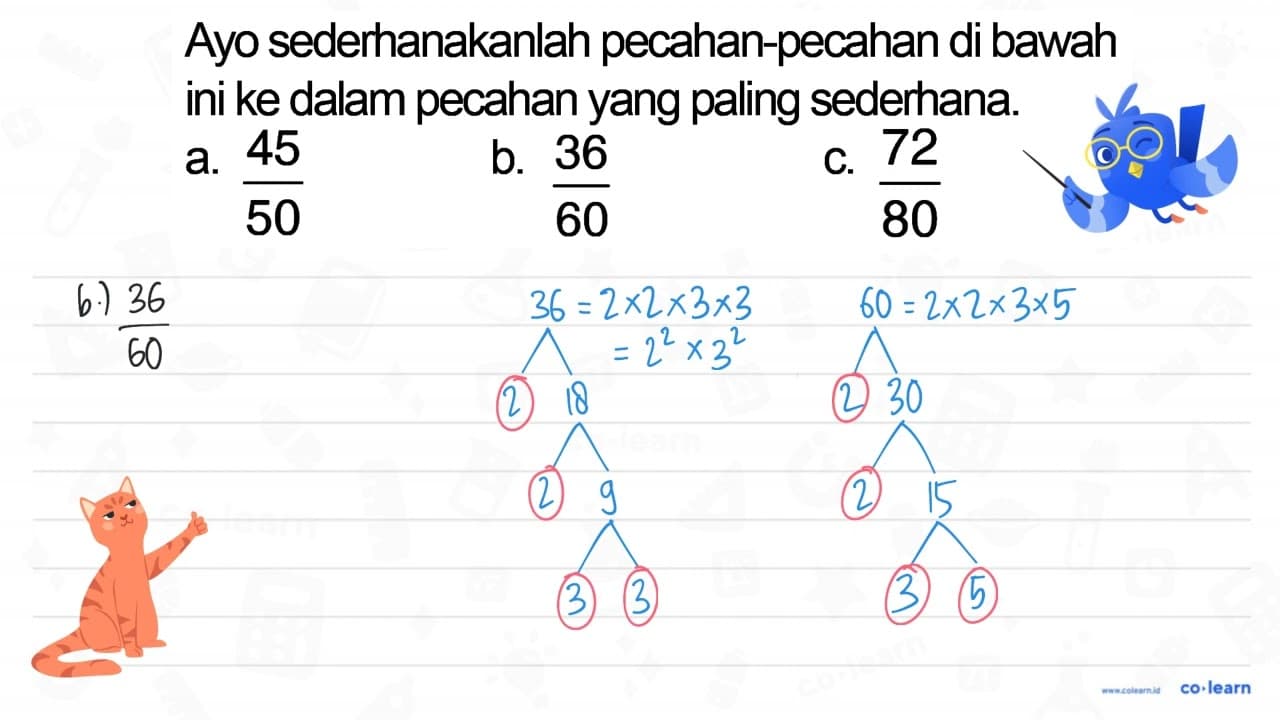 Ayo sederhanakanlah pecahan-pecahan di bawah ini ke dalam