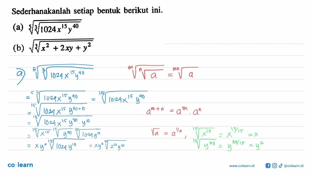 Sederhanakanlah setiap bentuk berikut ini. (a) ((1024x^(15)