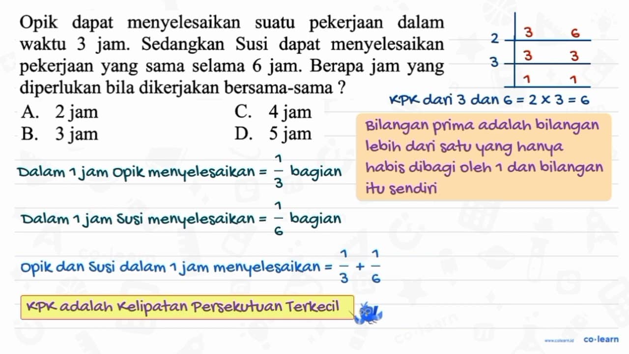 Opik dapat menyelesaikan suatu pekerjaan dalam waktu 3 jam.