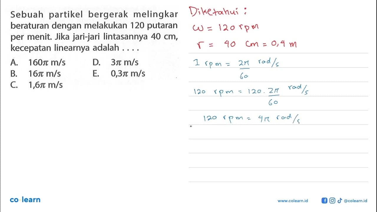 Sebuah partikel bergerak melingkar beraturan dengan