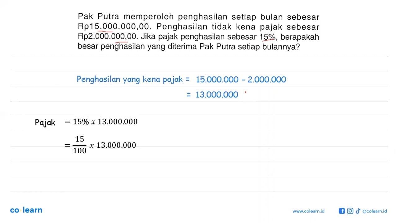 Pak Putra memperoleh penghasilan setiap bulan sebesar