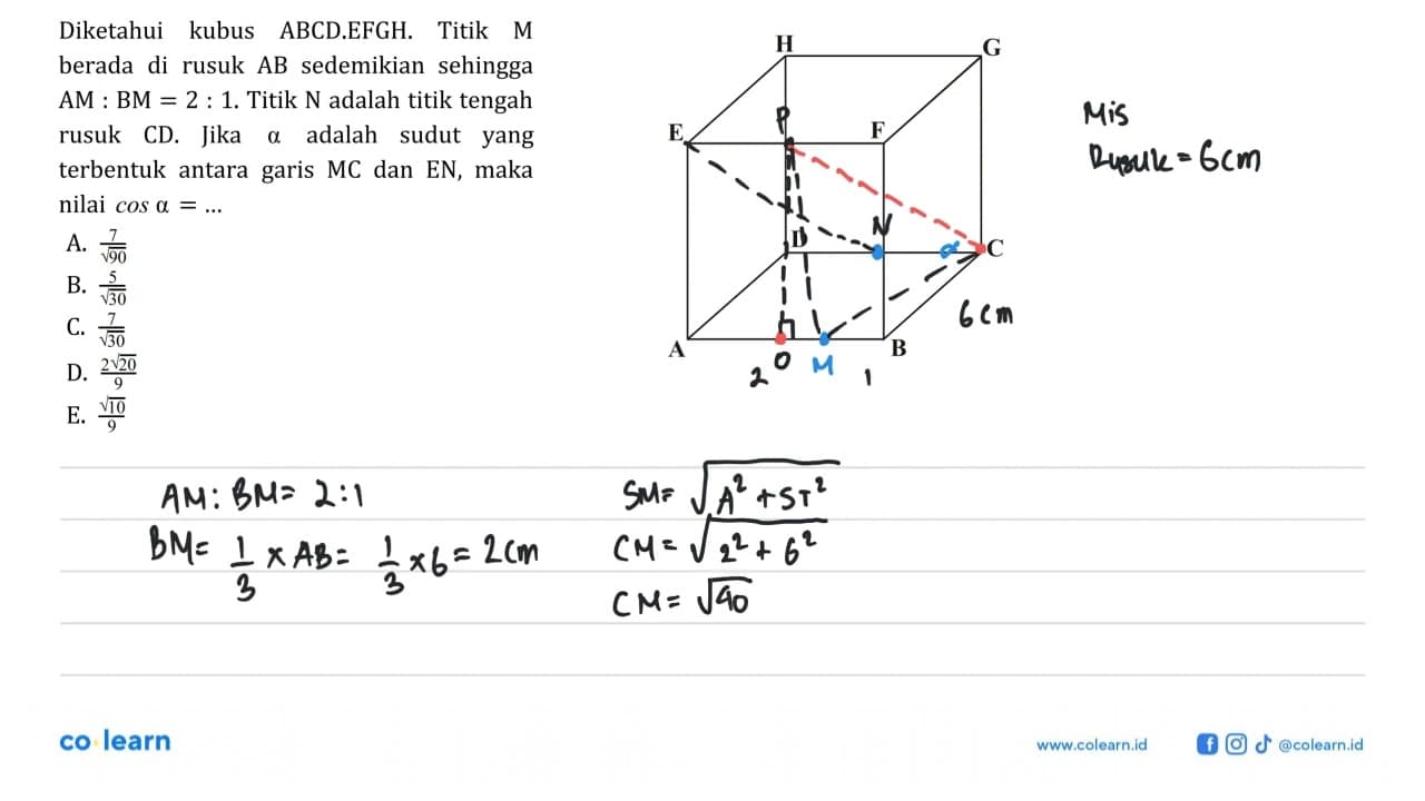 Diketahui kubus ABCD.EFGH. Titik M berada di rusuk AB