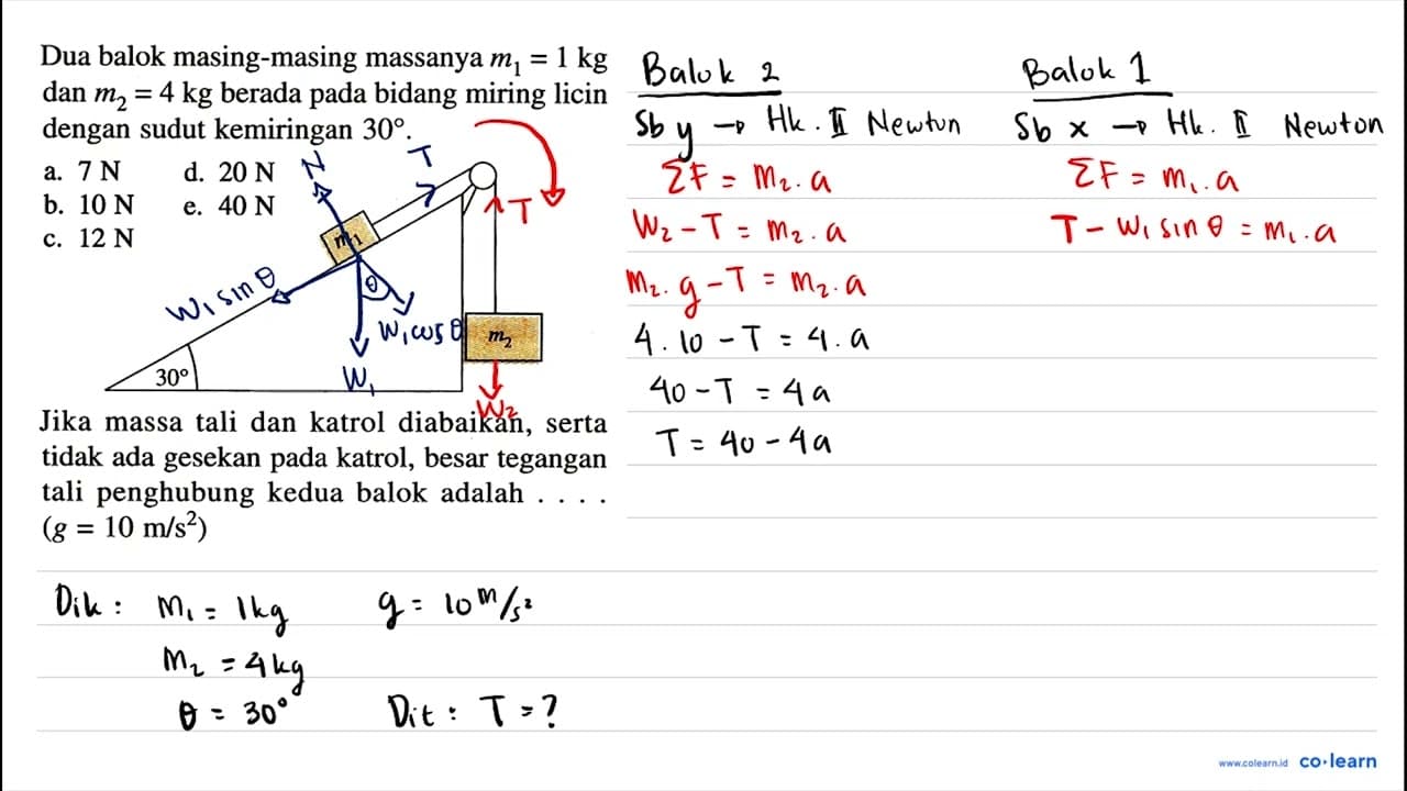 Dua balok masing-masing massanya m1=1 kg dan m2=4 kg berada