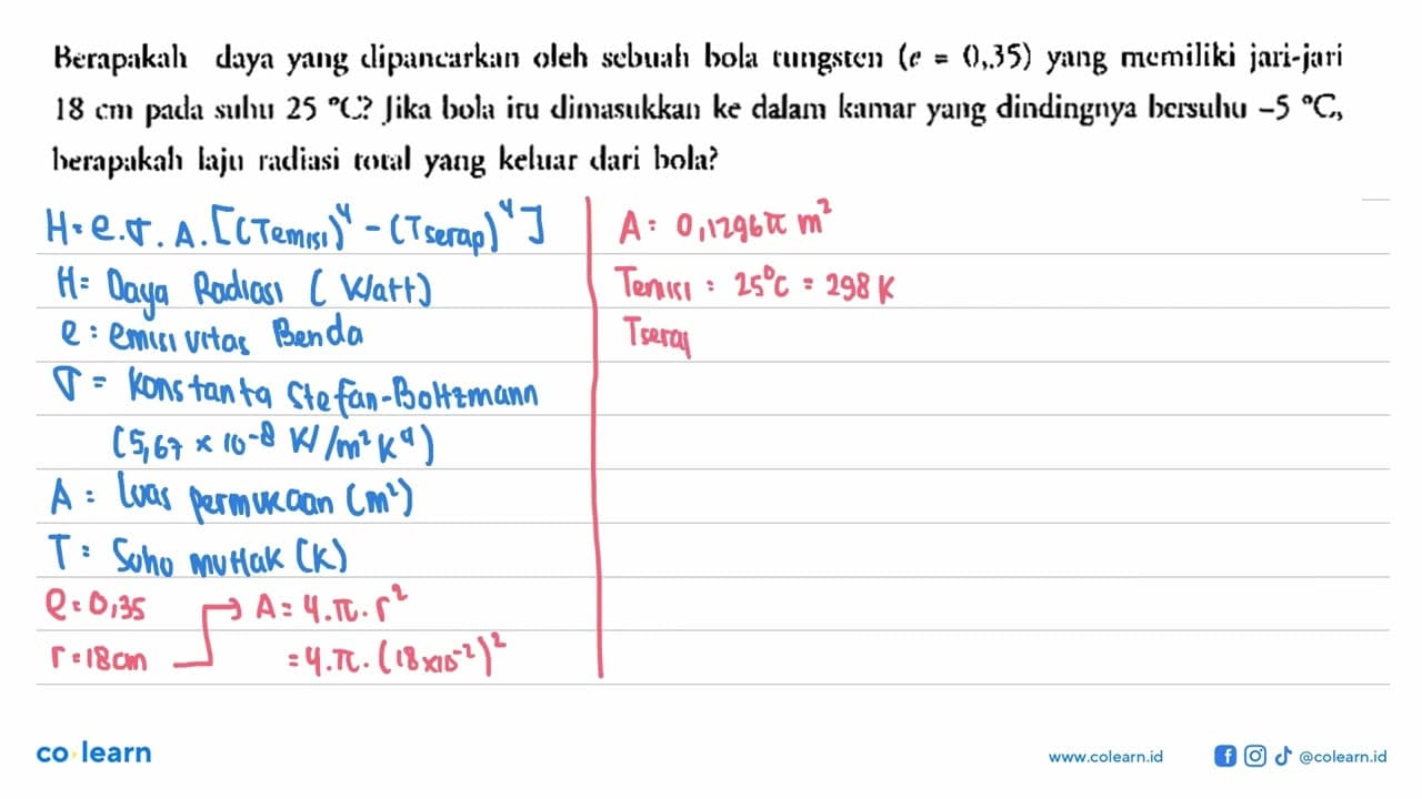 Berapakah daya yang clipancarkan oleh sebuah bola tungsten