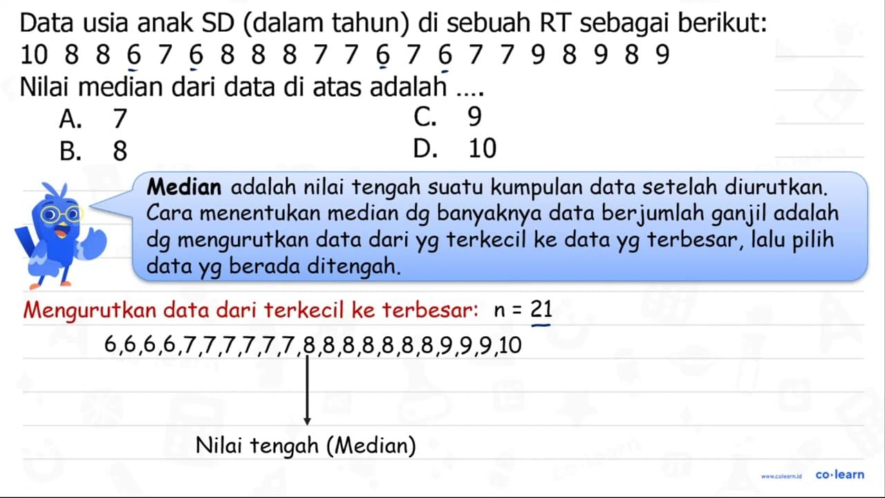 Data usia anak SD (dalam tahun) di sebuah RT sebagai