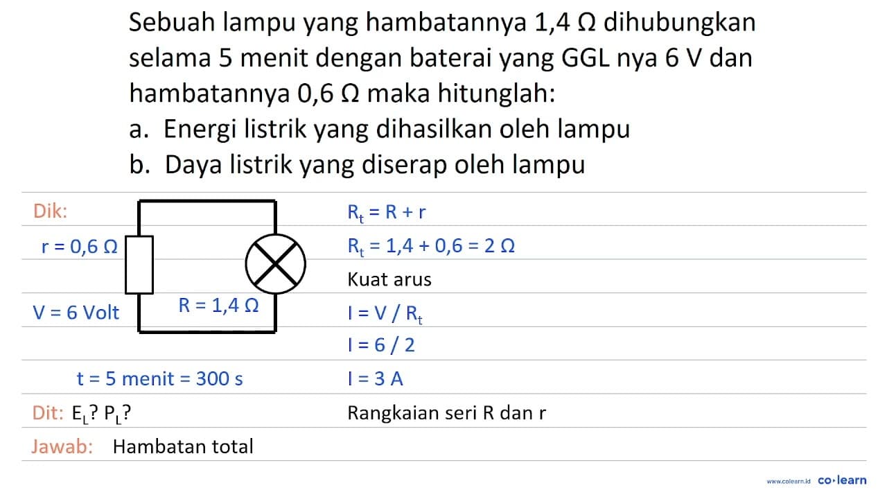 Sebuah lampu yang hambatannya 1,4 Omega dihubungkan selama