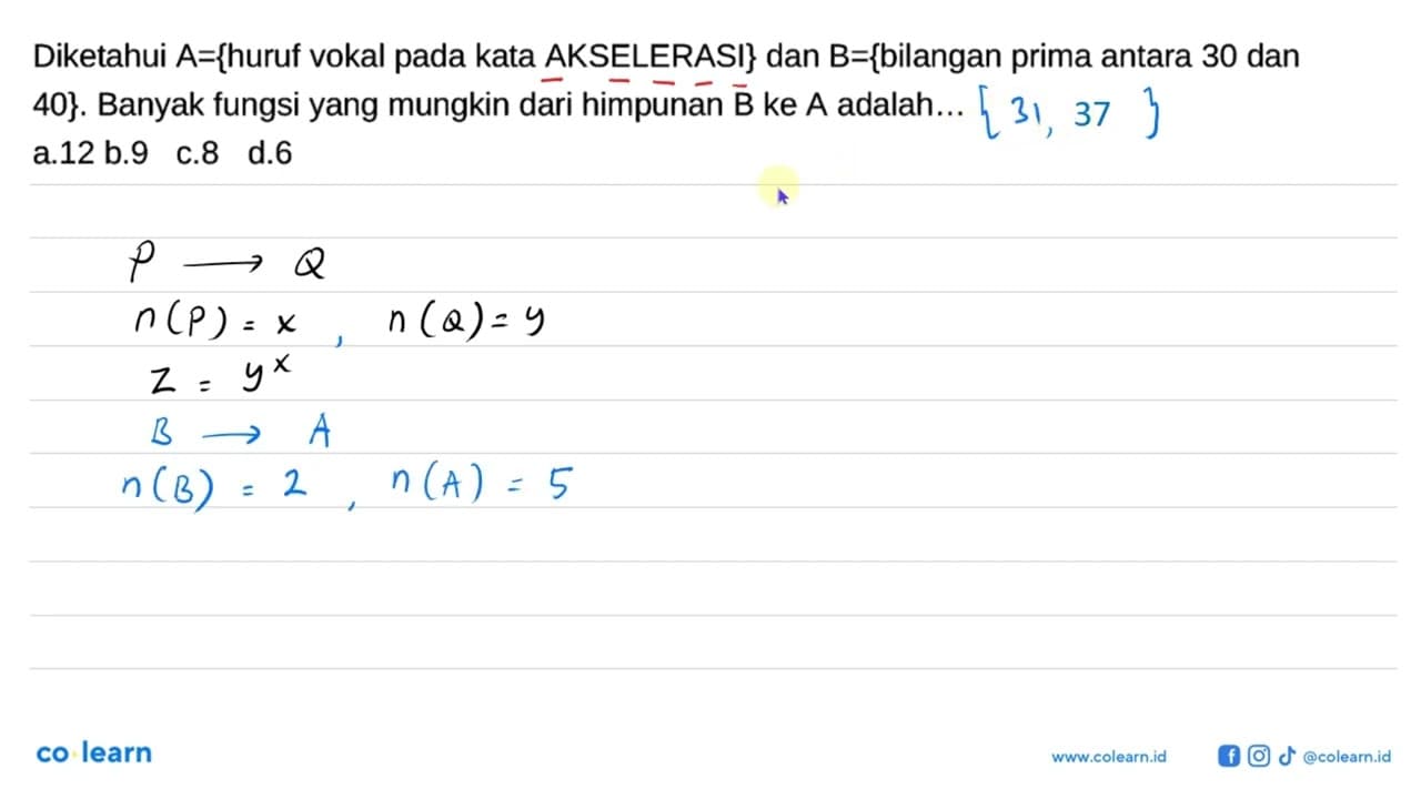 Diketahui A={huruf vokal pada kata AKSELERASI} dan