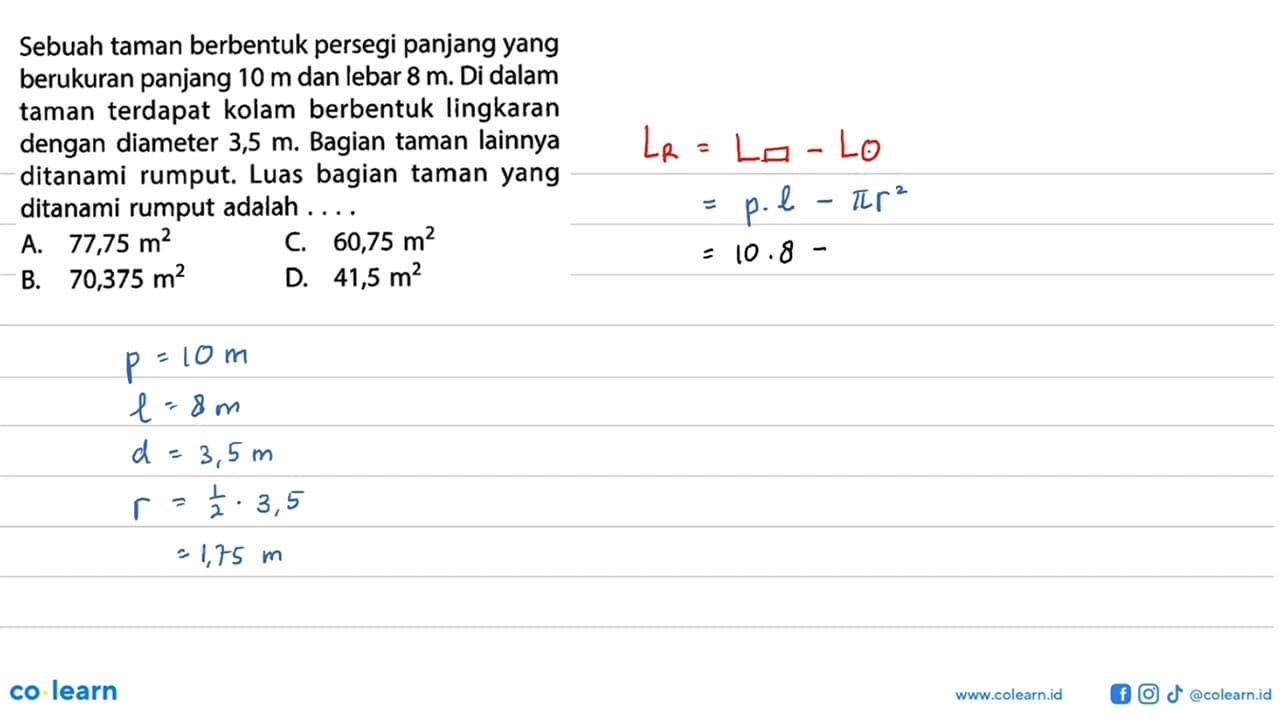 Sebuah taman berbentuk persegi panjang yang berukuran