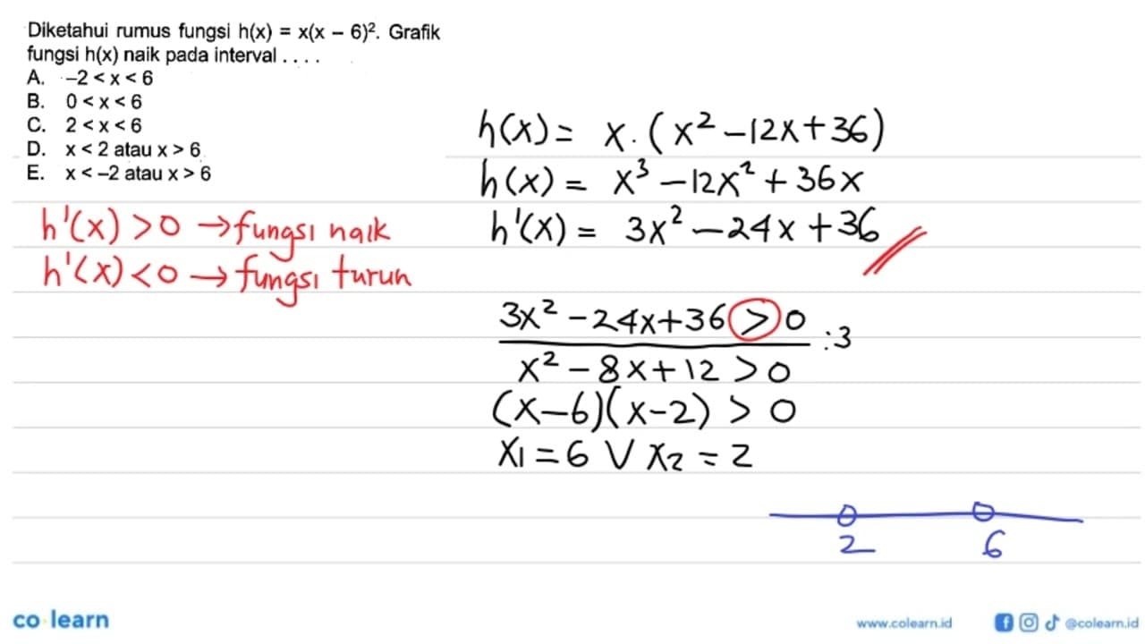 Diketahui rumus fungsi h(x)=x(x-6)^2. Grafik fungsi h(x)