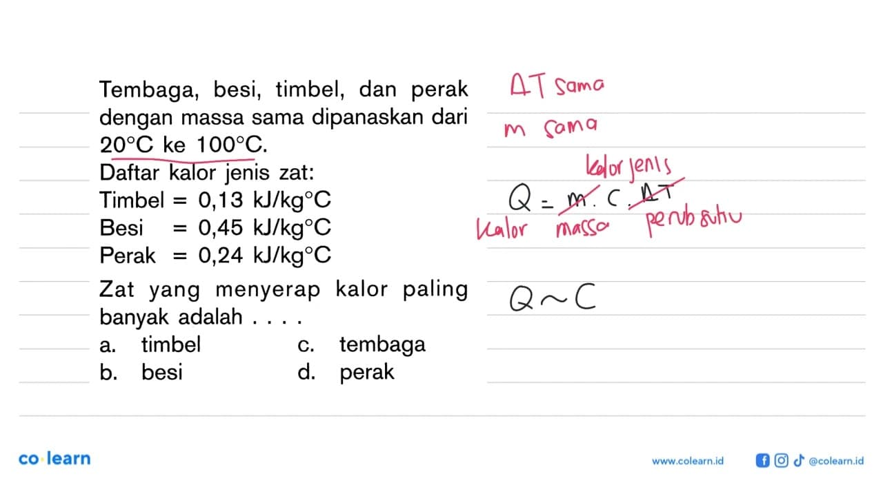 Tembaga, besi, timbel, dan perak dengan massa sama