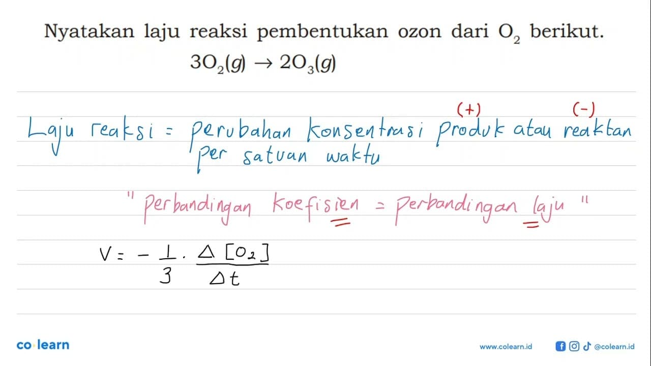 Nyatakan laju reaksi pembentukan ozon dari O2 berikut. 3O2