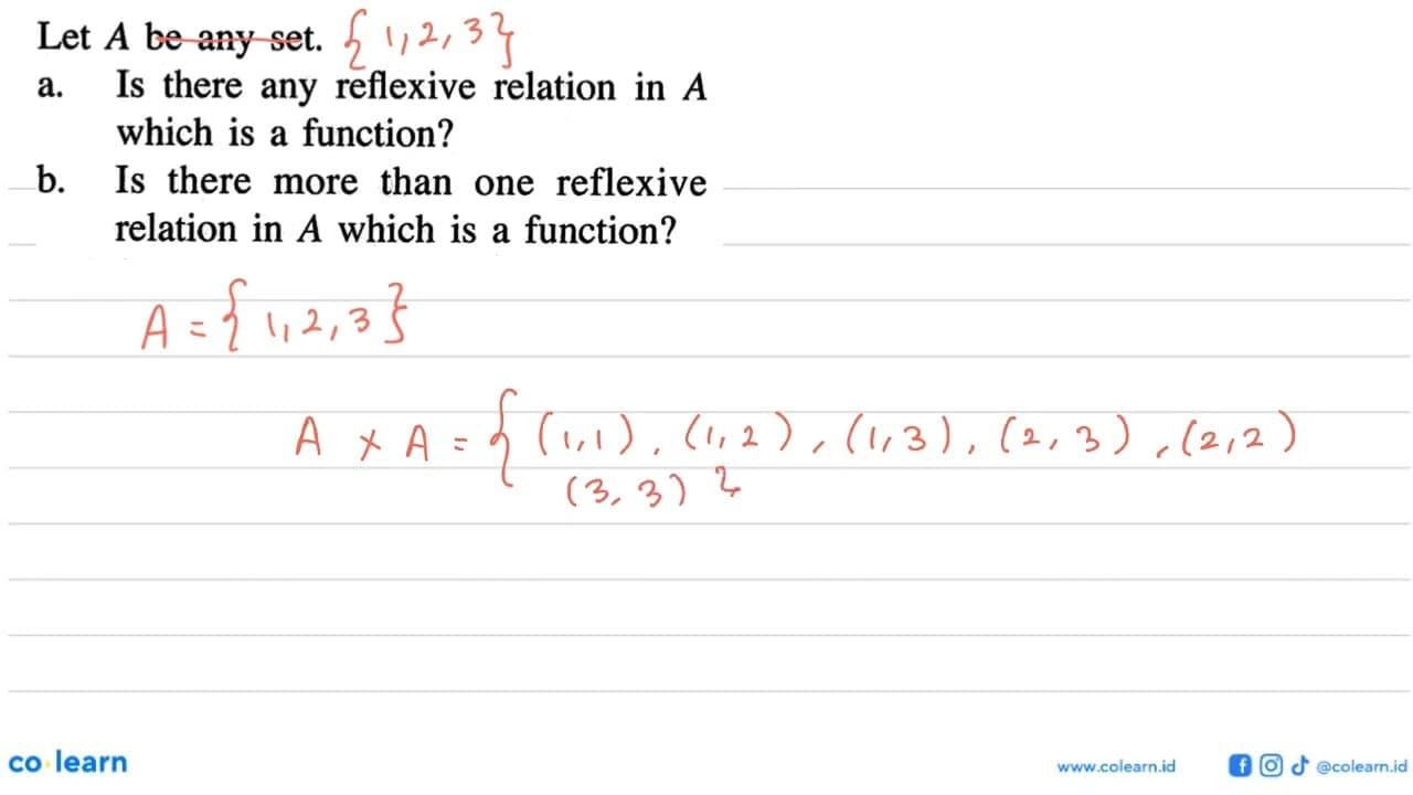 Let A be any set.a. Is there any reflexive relation in A