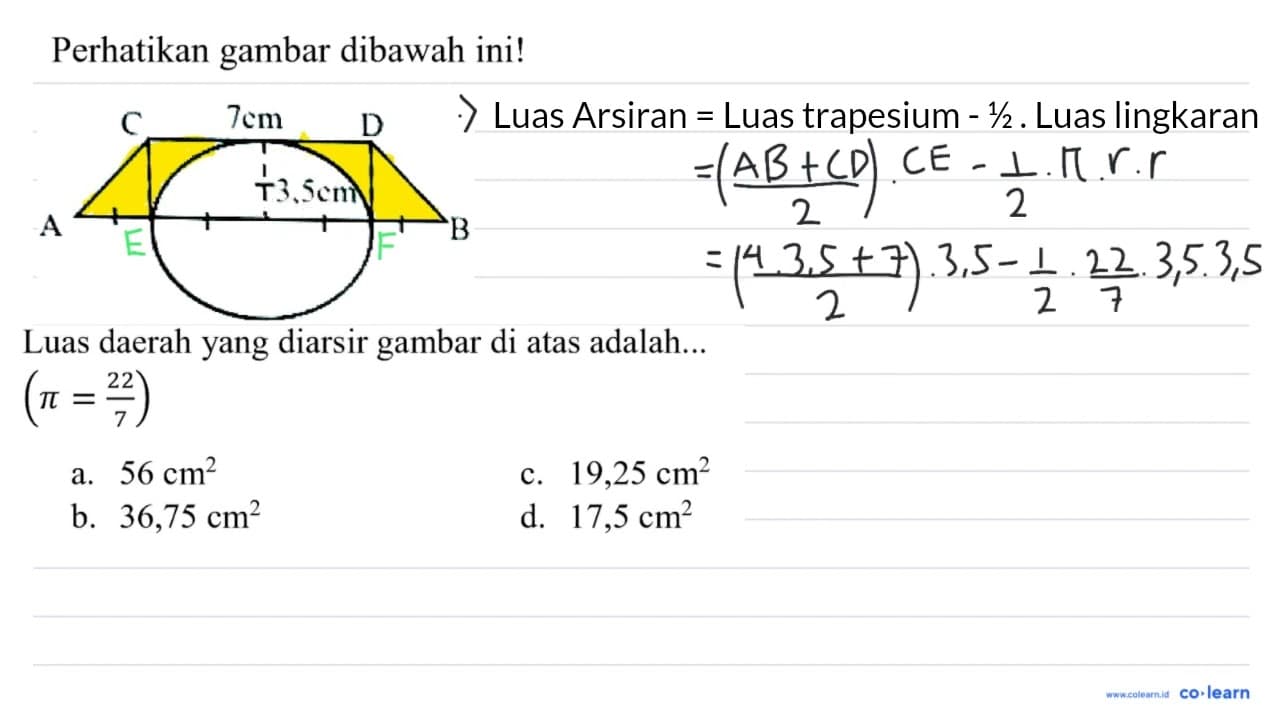 Perhatikan gambar dibawah ini! Luas daerah yang diarsir