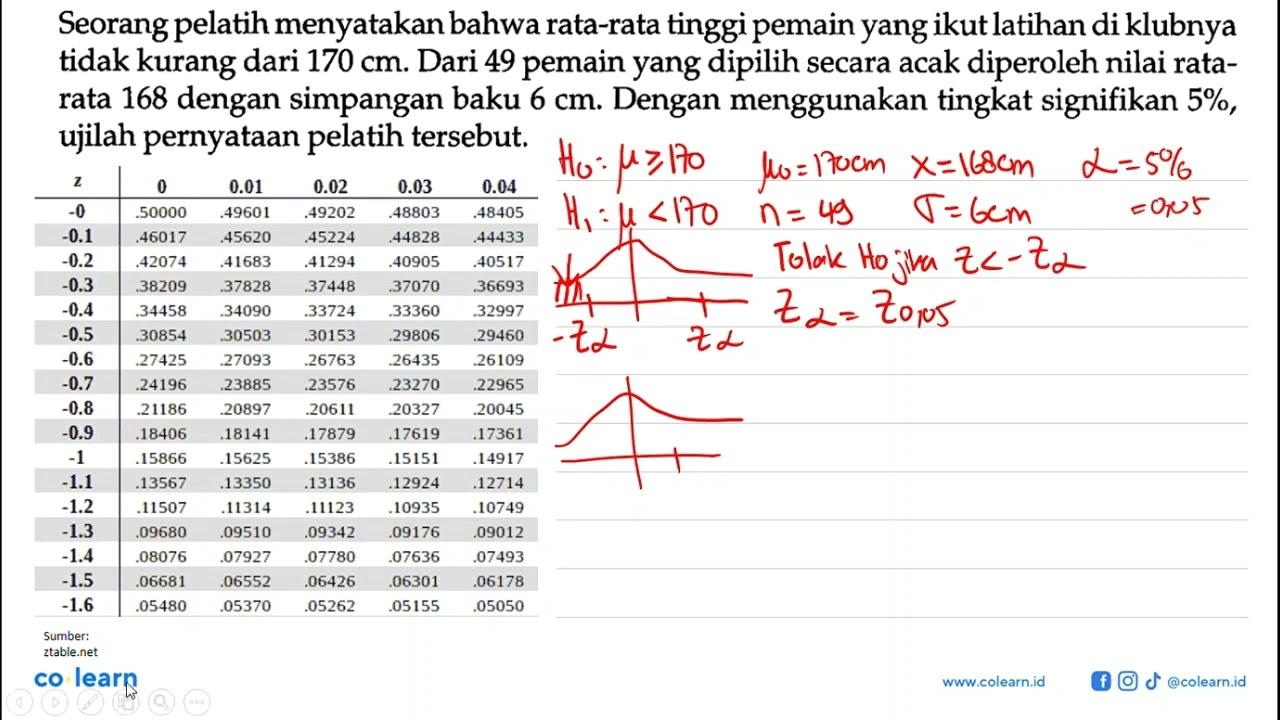 Seorang pelatih menyatakan bahwa rata-rata tinggi pemain