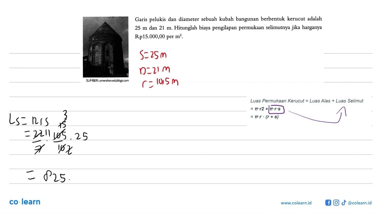 Garis pelukis dan diameter sebuah kubah bangunan berbentuk