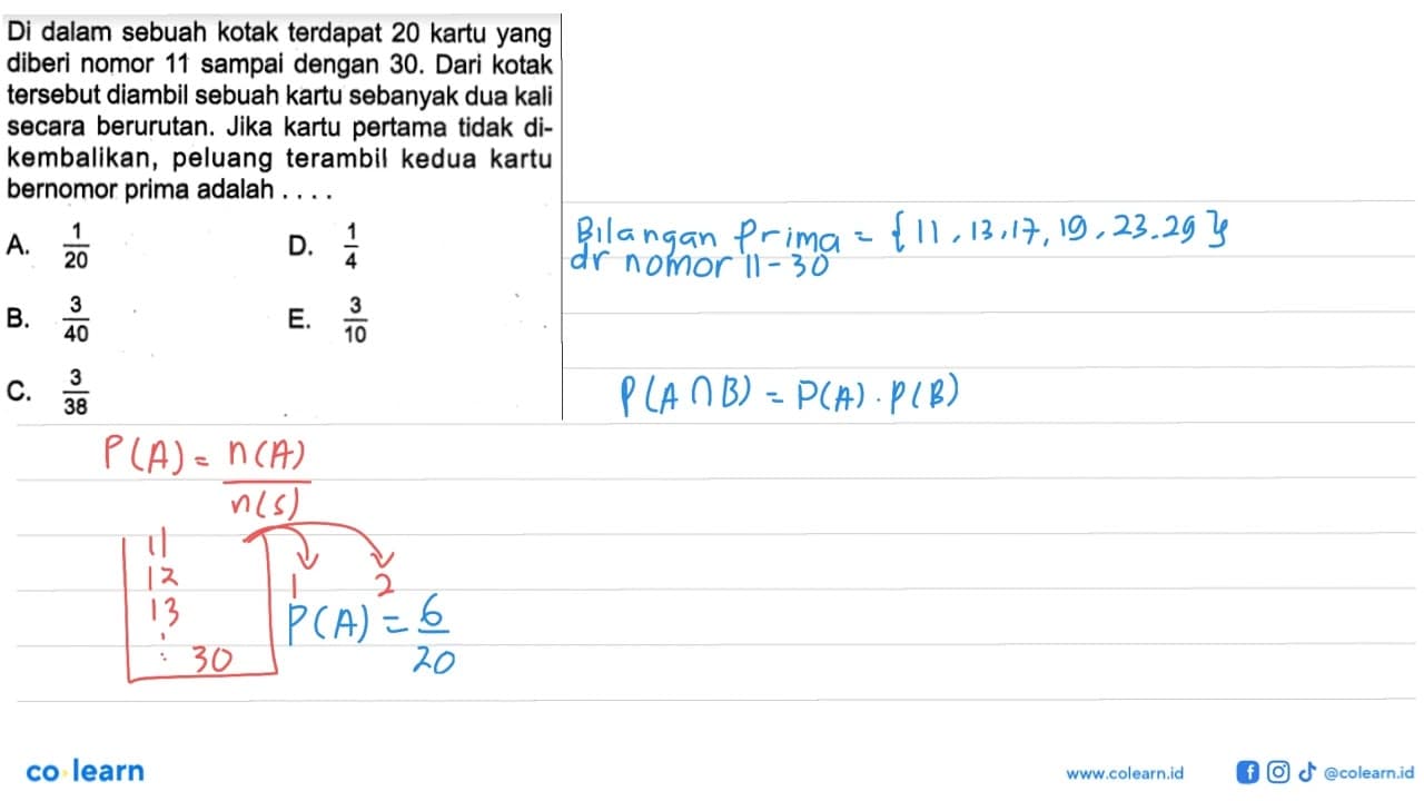 Di dalam sebuah kotak terdapat 20 kartu yang diberi nomor