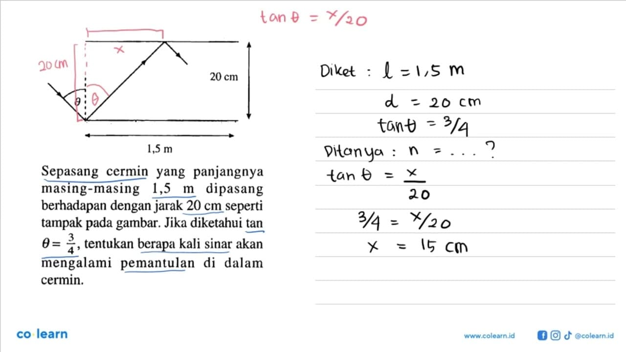 Sepasang cermin yang panjangnya masing-masing 1,5 m