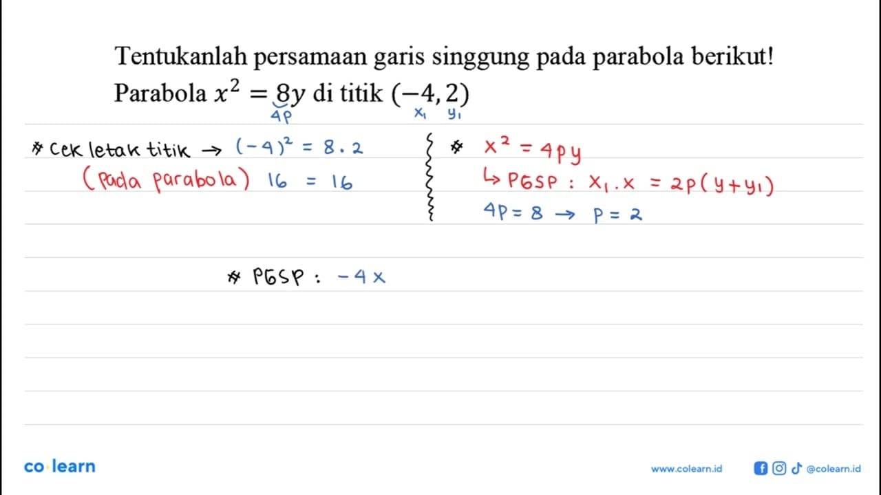 singgung pada parabola berikut! Tentukanlah persamaan garis