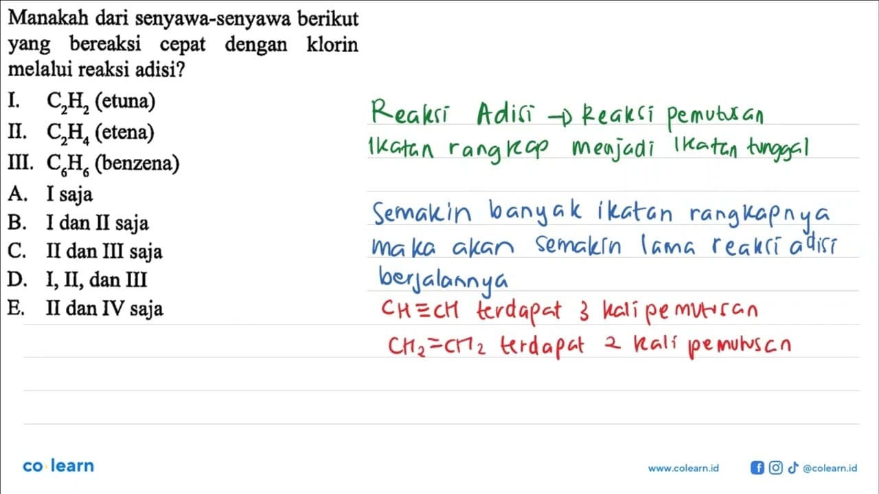 Manakah dari senyawa-senyawa berikut yang bereaksi cepat