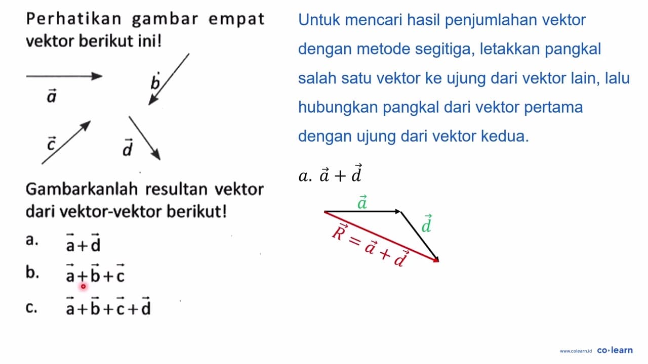 Perhatikan gambar empat vektor berikut ini! vektor a vektor