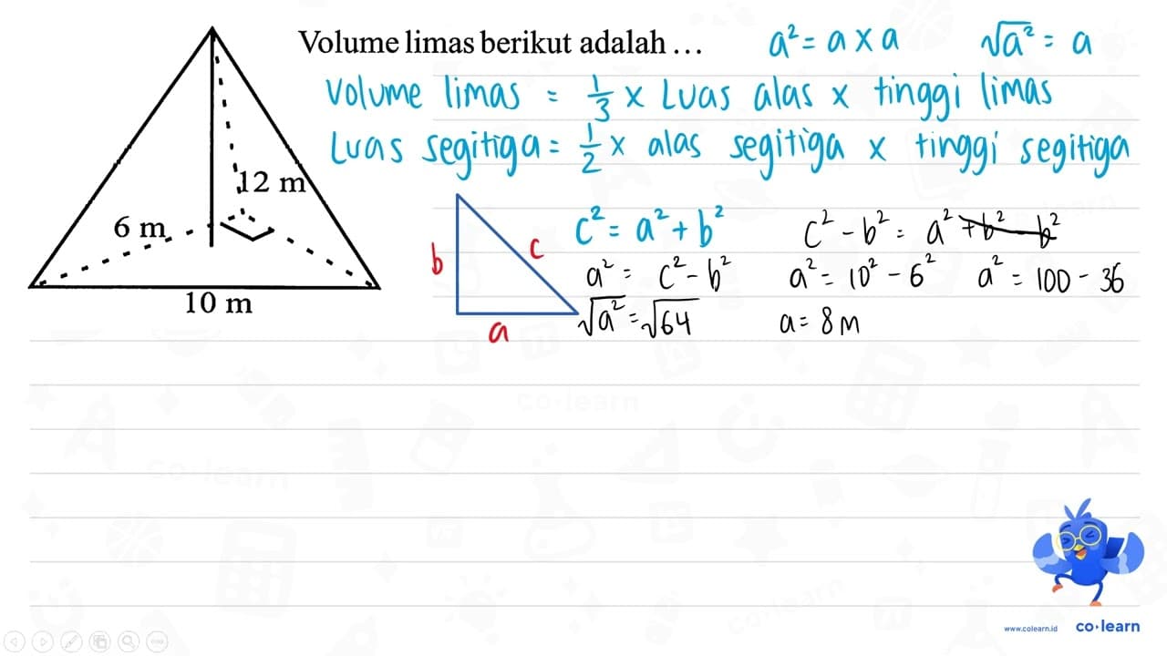 6 m 12 m 10 m Volume limas berikut adalah ...