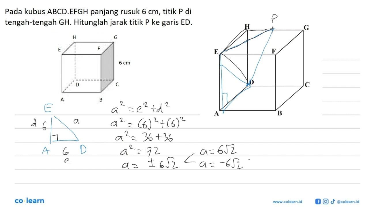 Pada kubus ABCD.EFGH panjang rusuk 6 cm, titik P di