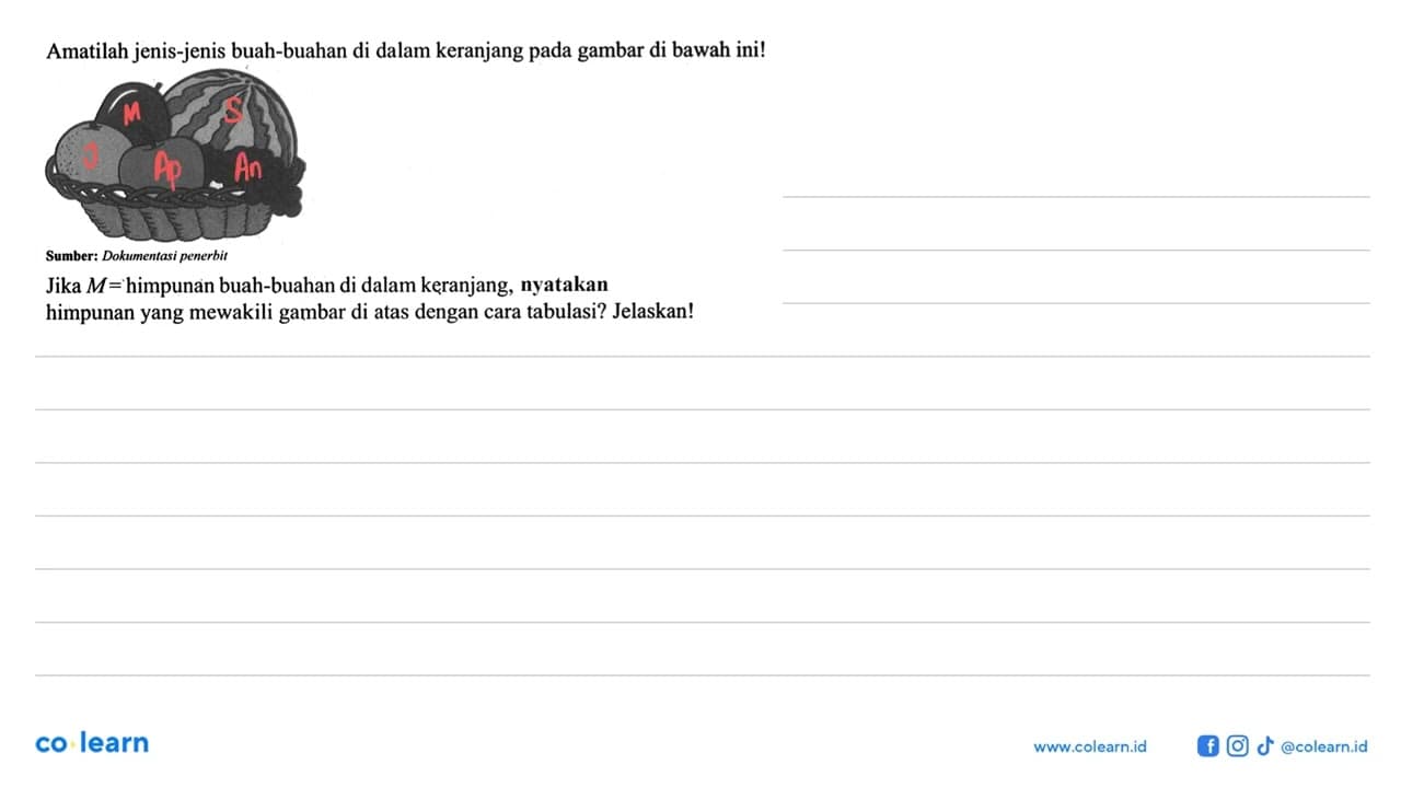 Amatilah jenis-jenis buah-buahan di dalam keranjang pada