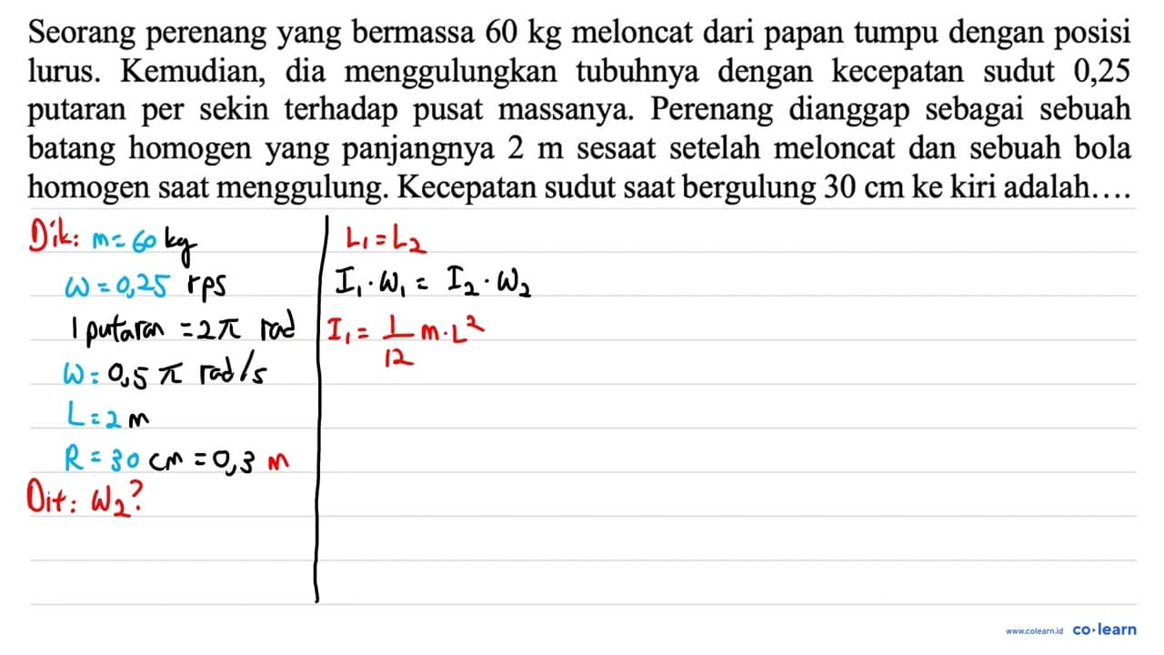 Seorang perenang yang bermassa 60 kg meloncat dari papan