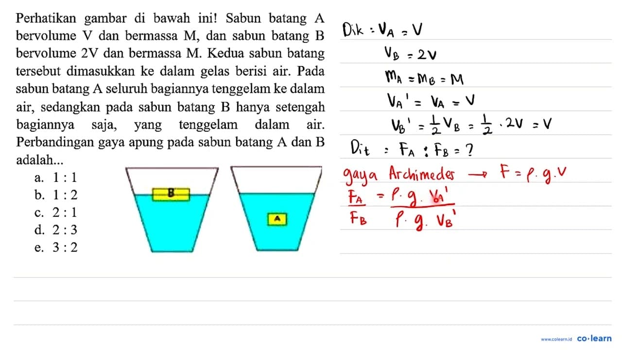 Perhatikan gambar di bawah ini! Sabun batang A bervolume V