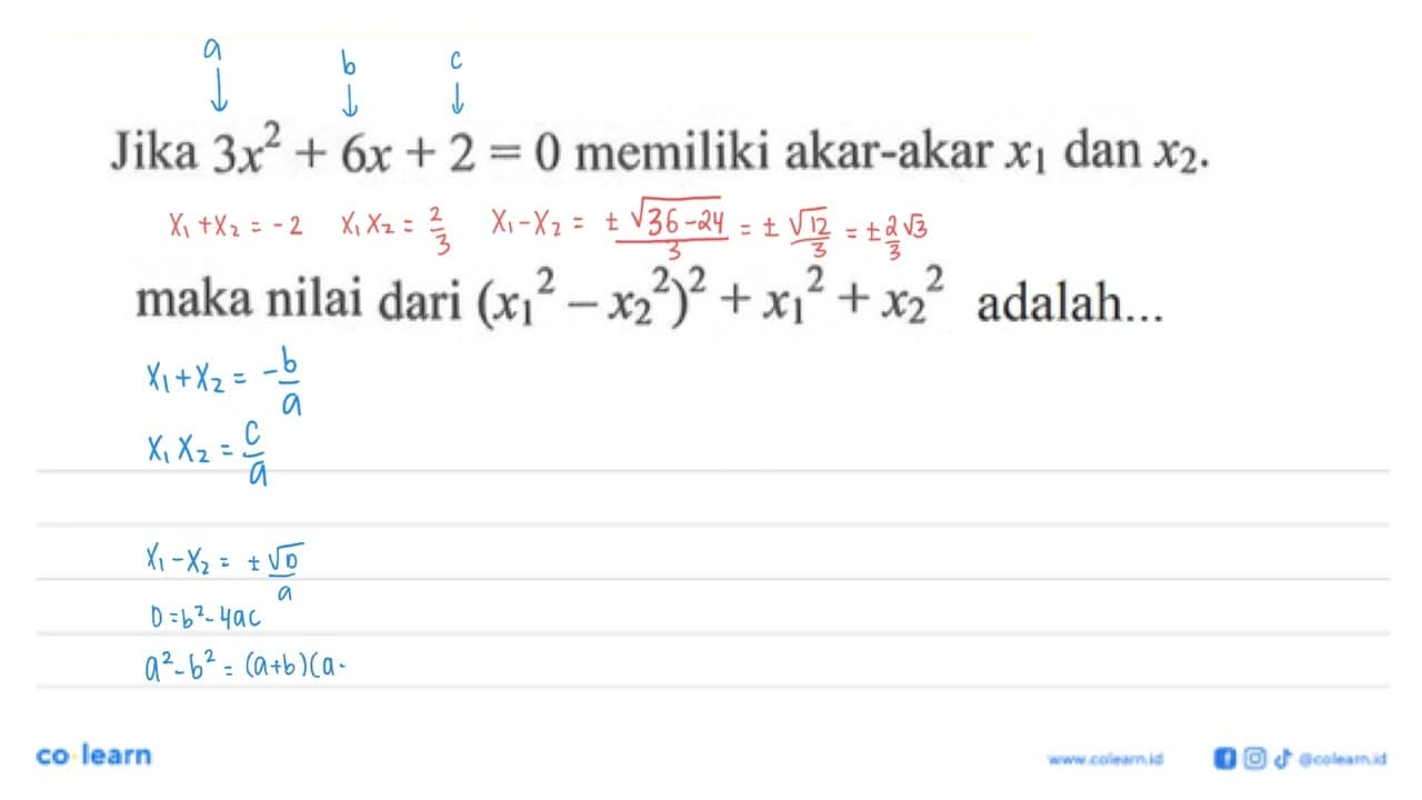 Jika 3x^2 + 6x + 2 = 0 memiliki akar-akar x1 dan x2. maka