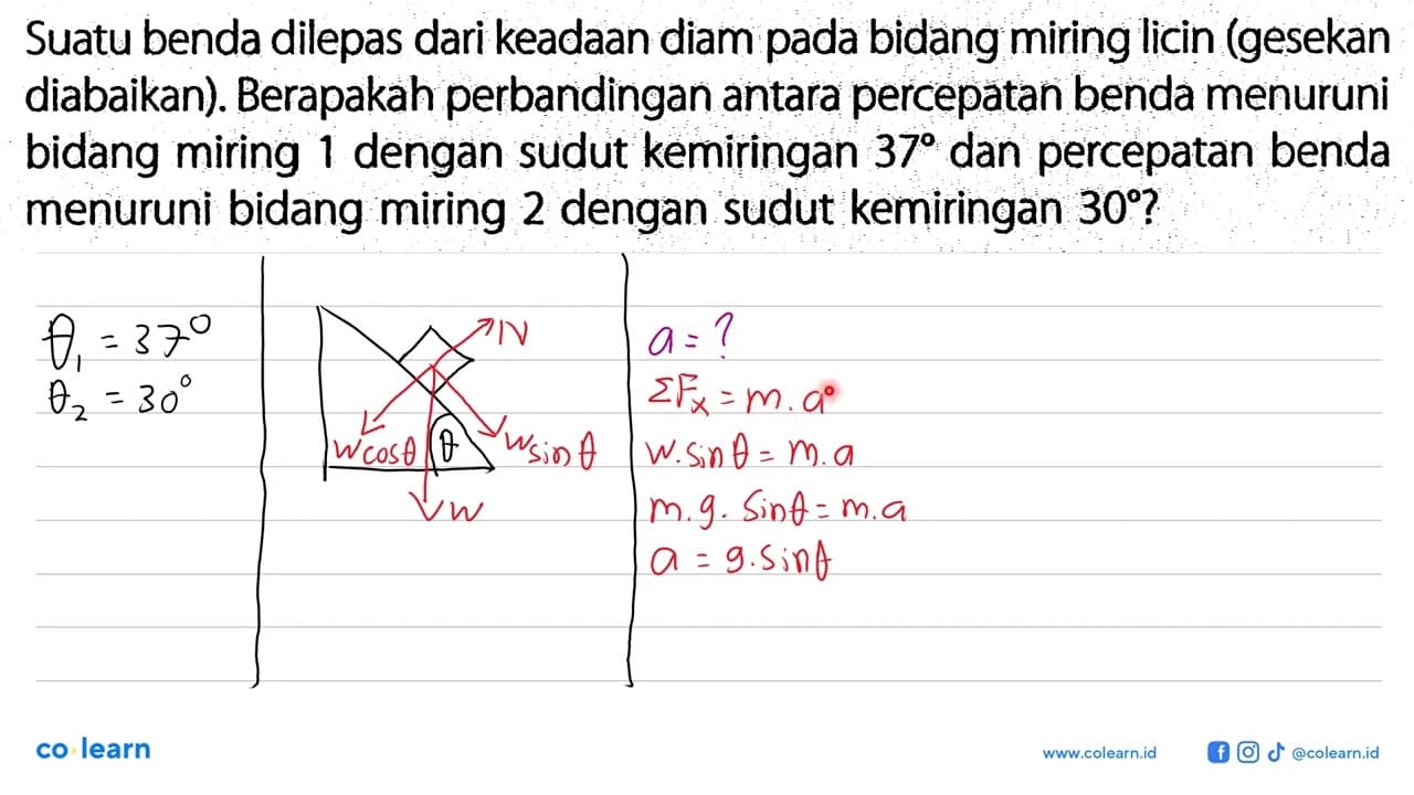 Suatu benda dilepas dari keadaan diam pada bidang miring