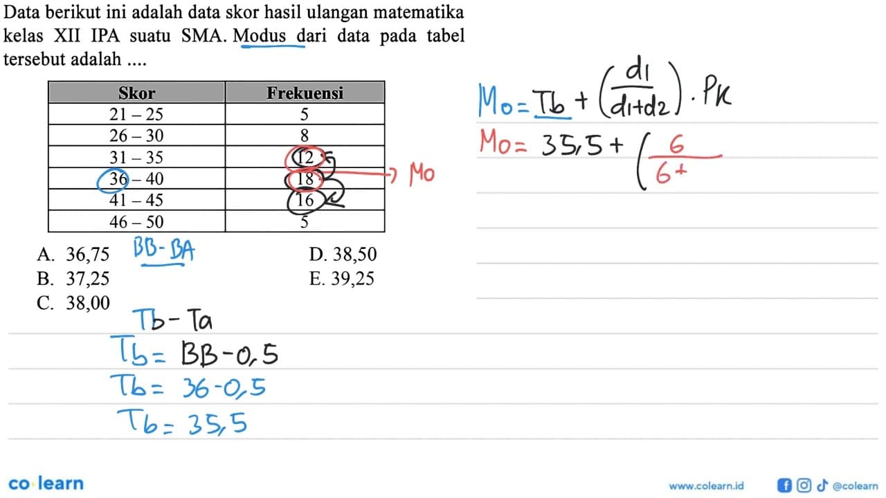 Data berikut ini adalah data skor hasil ulangan matematika