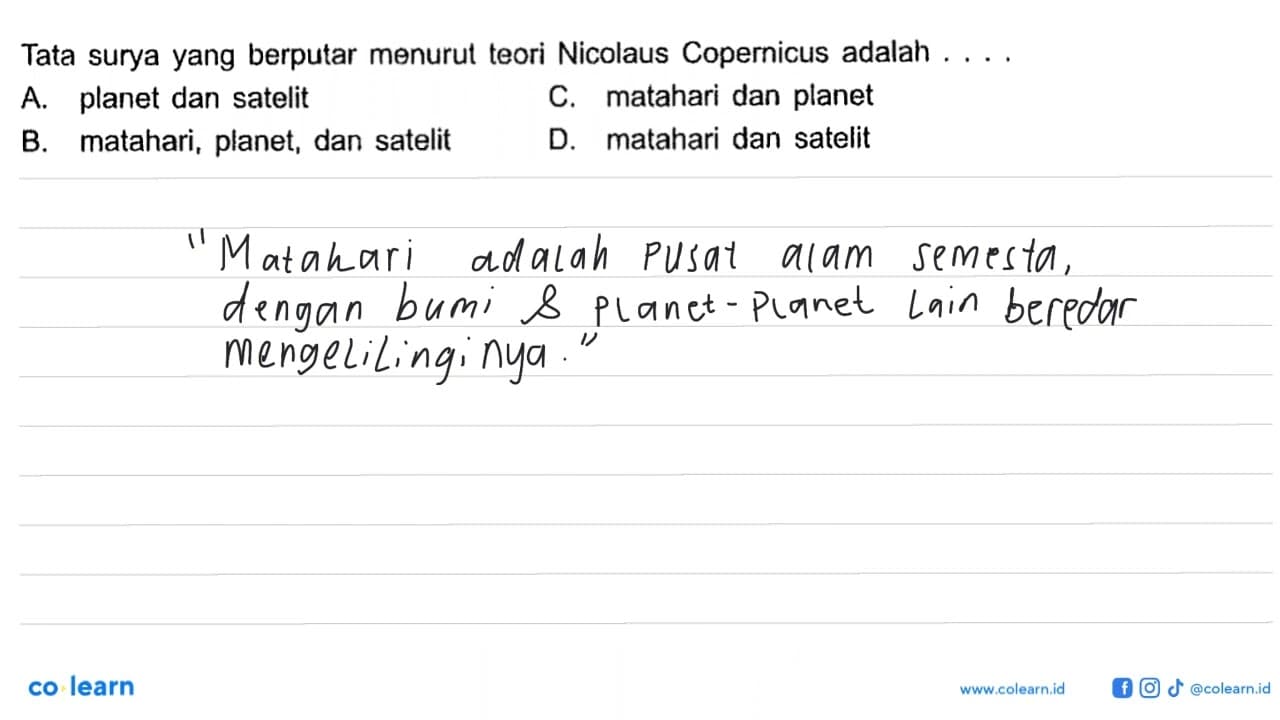 Tata surya yang berputar menurut teori Nicolaus Copernicus