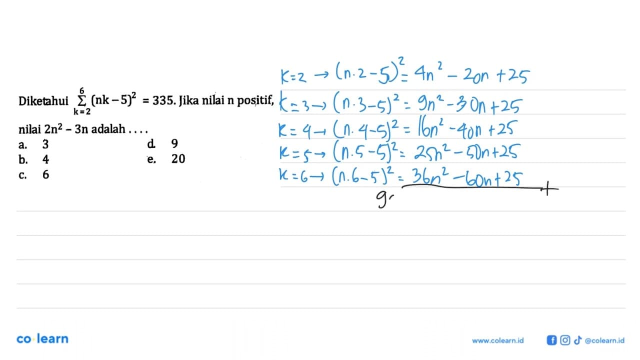 Notasi sigma yang ekuivalen dengan sigma k=2 11 (3k-3) +