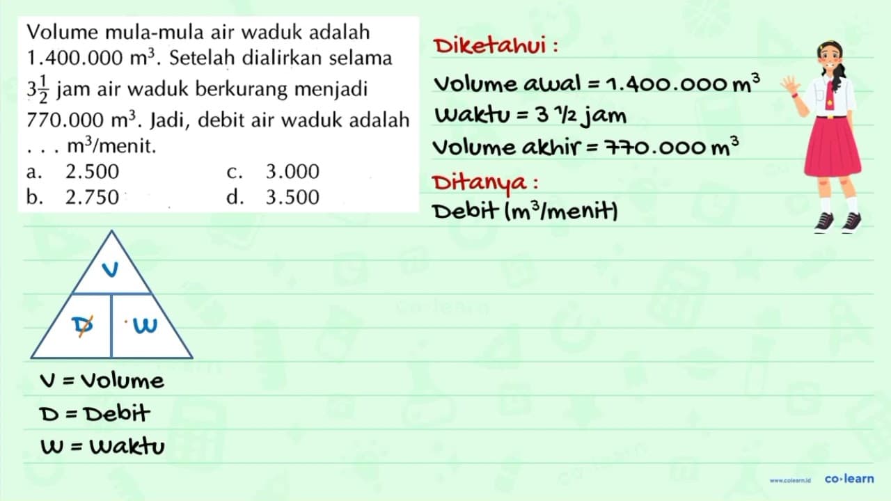 Volume mula-mula air waduk adalah 1.400.000 m^3 . Setelah