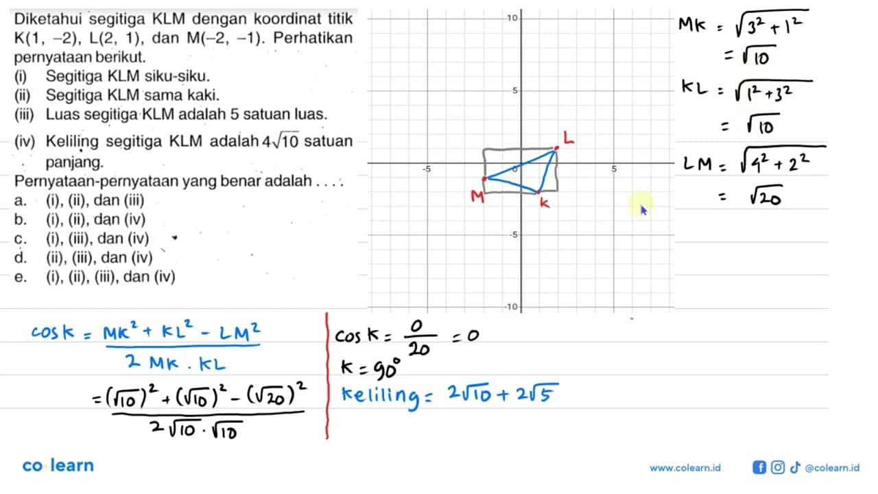 Diketahui segitiga KLM dengan koordinat titik K(1,-2),