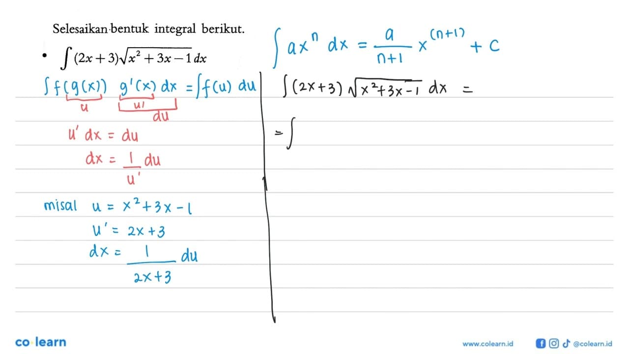 Selesaikan bentuk integral berikut. integral (2x+3)