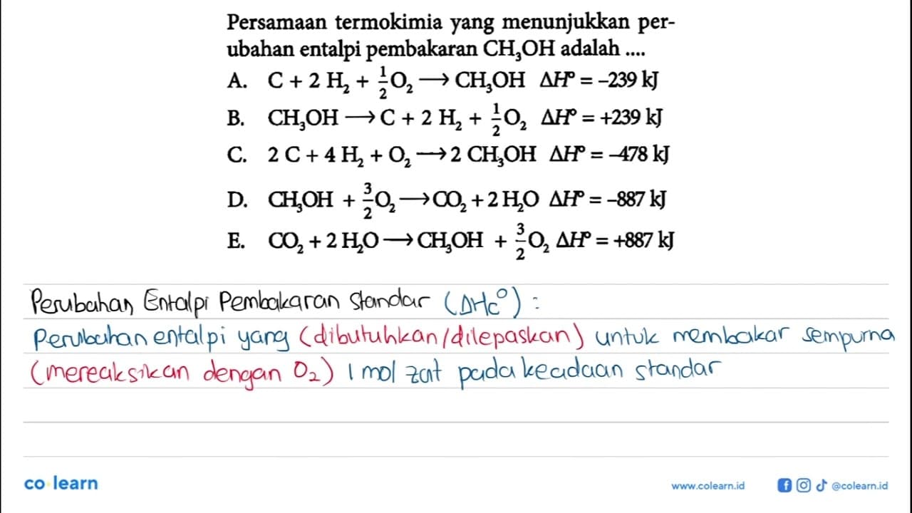 Persamaan termokimia yang menunjukkan perubahan entalpi