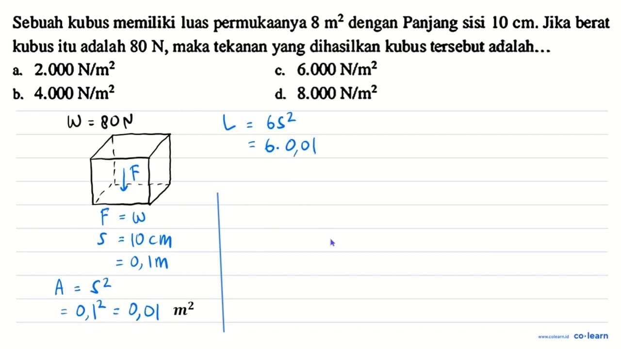 Sebuah kubus memiliki luas permukaanya 8 m^(2) dengan