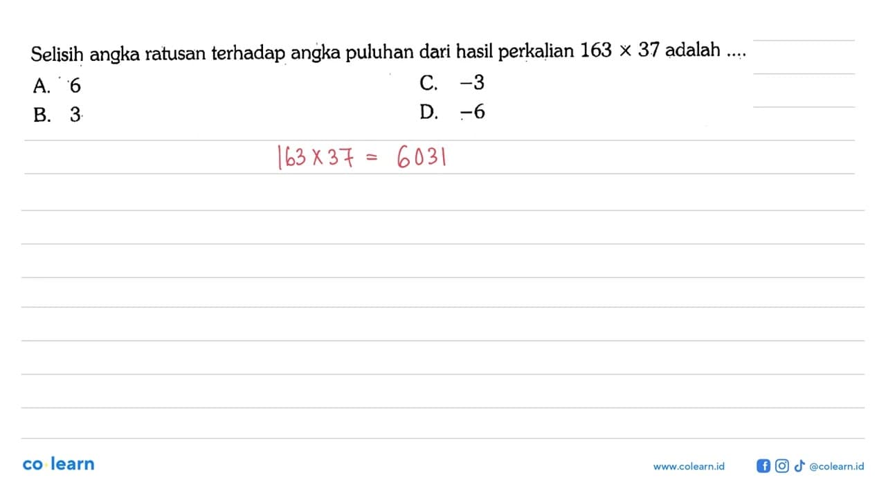 Selisih angka ratusan terhadap angka puluhan dari hasil