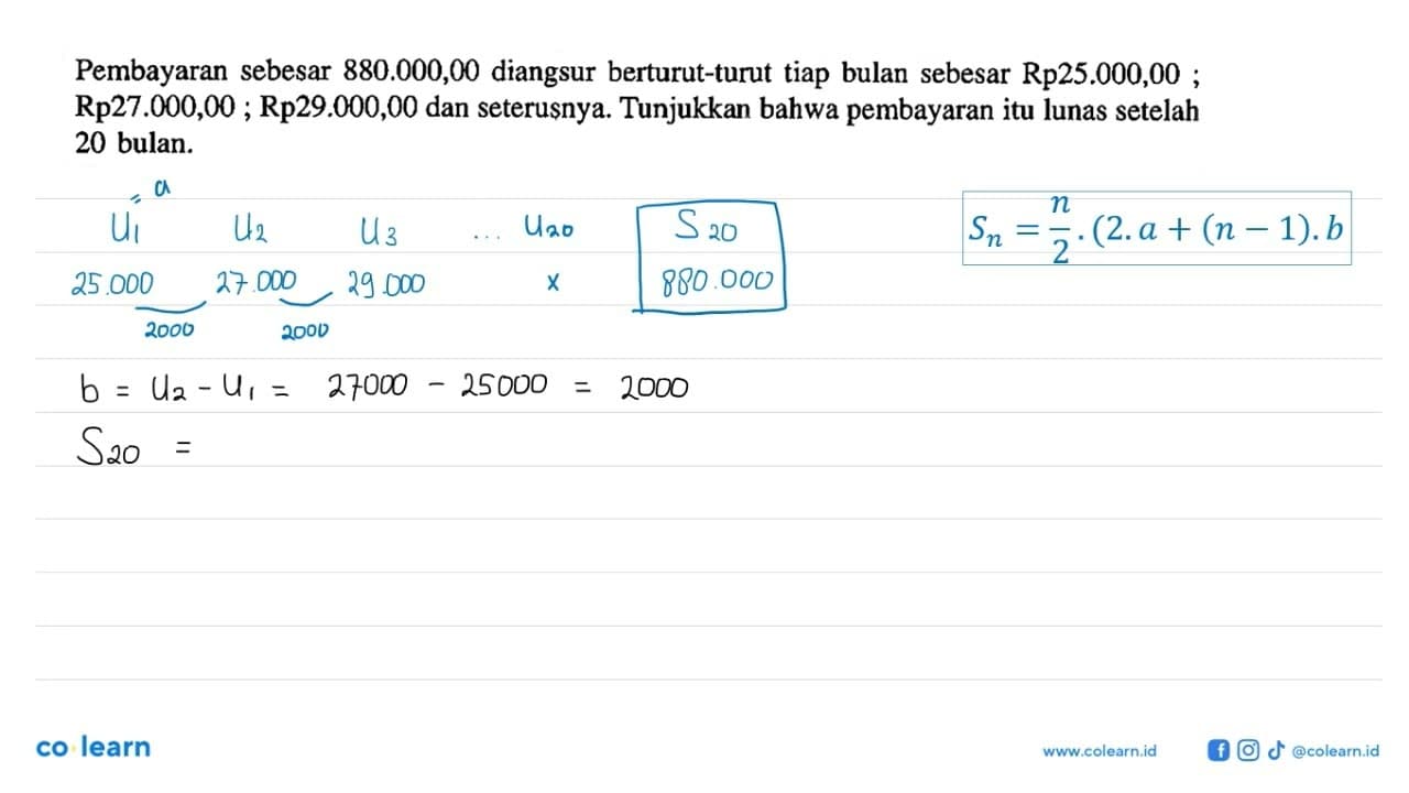 Pembayaran sebesar 880.000,00 diangsur berturut-turut tiap