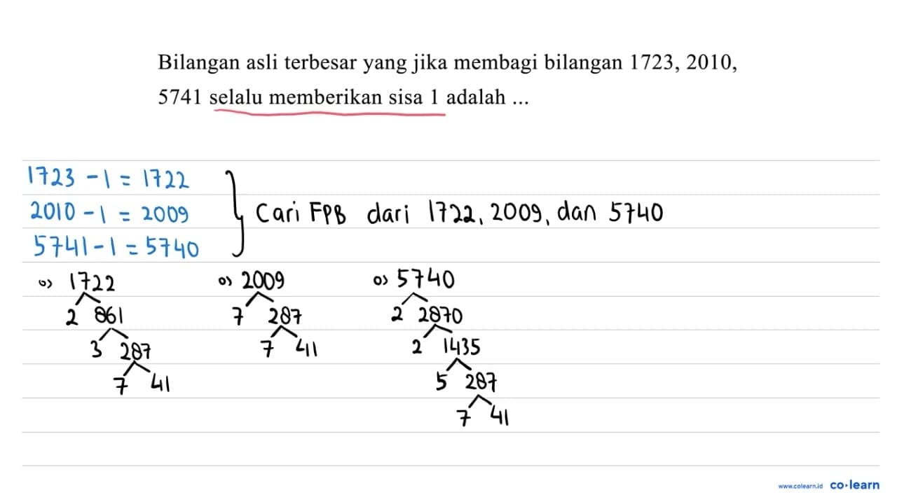 Bilangan asli terbesar yang jika membagi bilangan 1723,2010