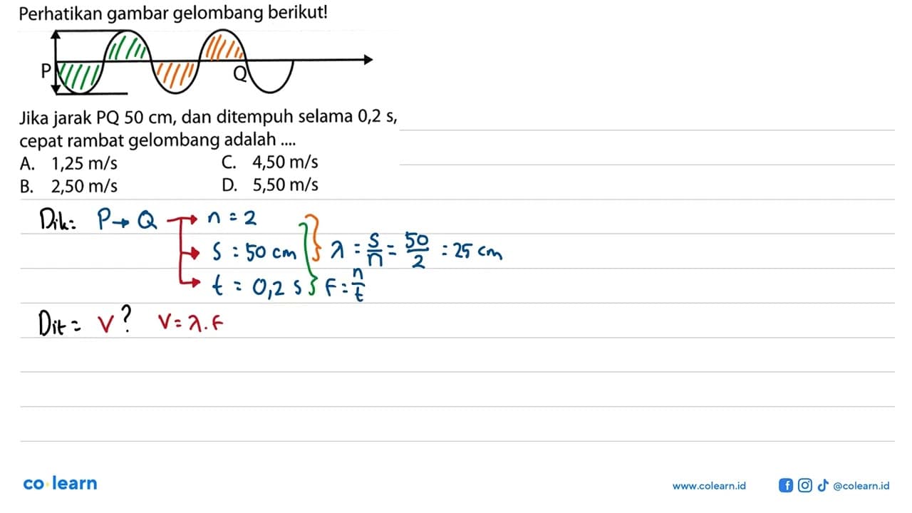 Perhatikan gambar gelombang berikut! P Q Jika jarak PQ 50