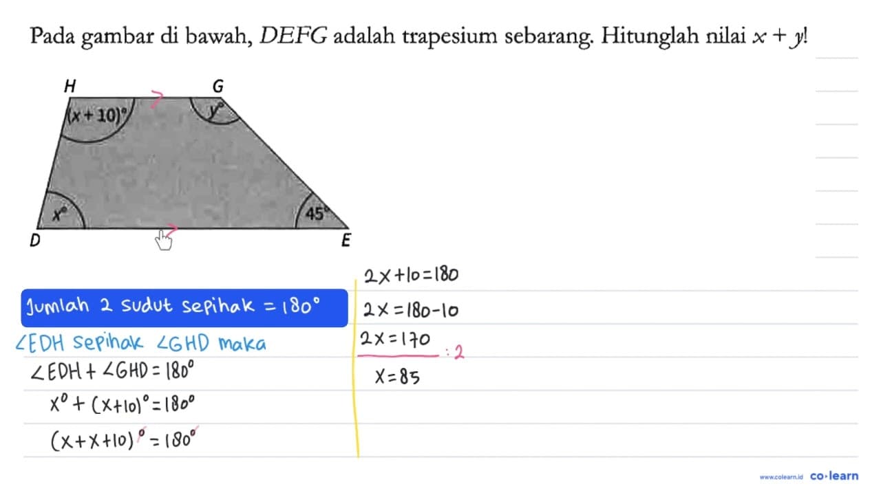 Pada gambar di bawah, DEFG adalah trapesium sebarang.