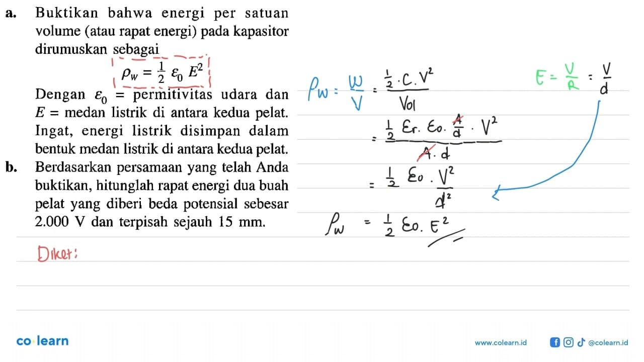 a. Buktikan bahwa energi per satuan volume (atau rapat