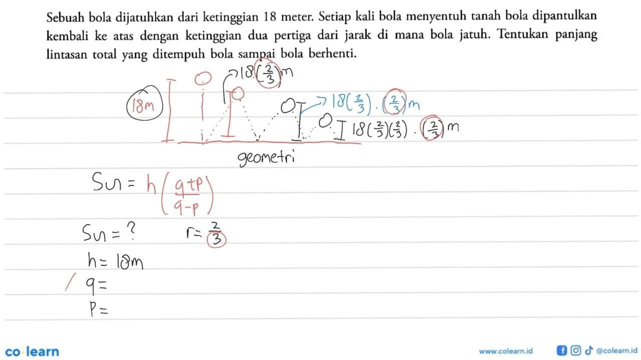 Sebuah bola dijatuhkan dari ketinggian 18 meter. Setiap