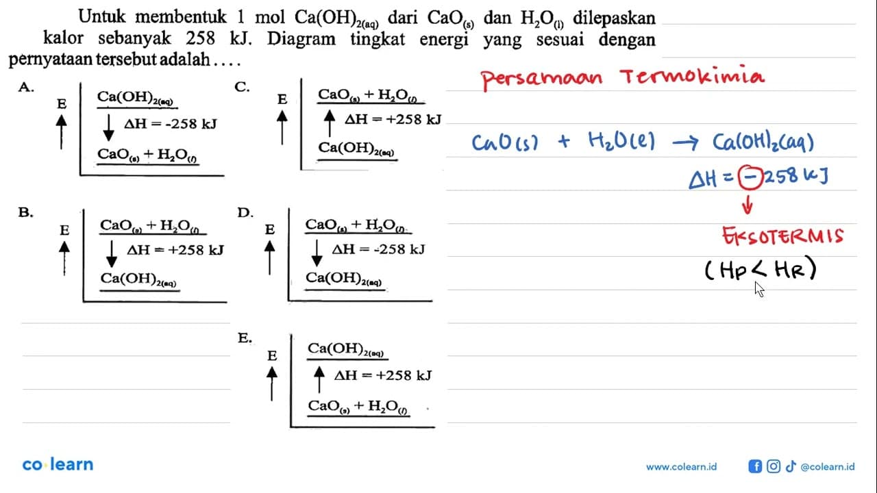 Untuk membentuk 1 mol Ca(OH)2(aq) dari CaO(s) dan H2O(l)